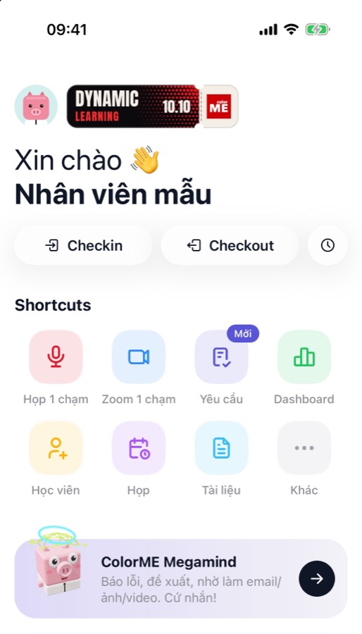 Màn hình chính app ColorME Management với Megamind